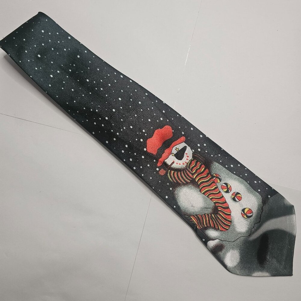 Snowman Christmas Tie With Snowflakes & Stripes